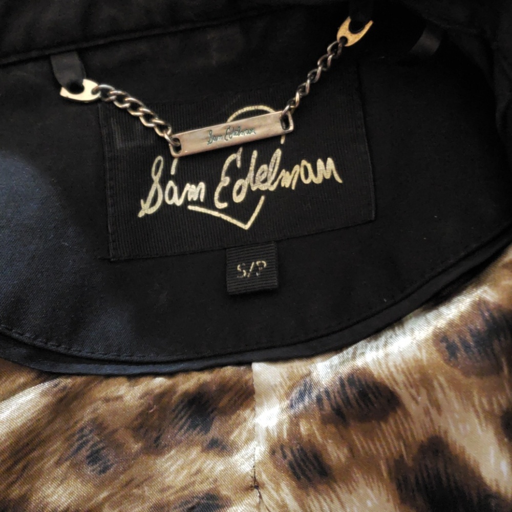 Sam Edelman Circus Spikes Stud Diamonds Gold Button Animal Print Black Jacket SM - Picture 6 of 11